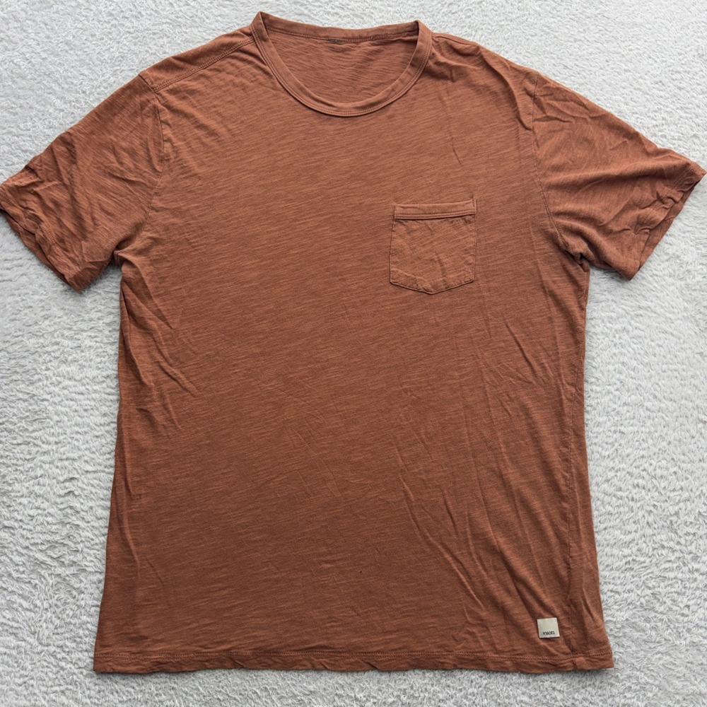 Vuori Mens V182 Pima Cotton Slub Pocket Tee Terracotta Brown Short Sleeve Small